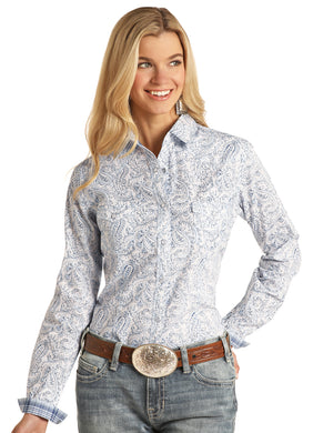 Panhandle Roughstock Wh/Bl Paisley LS Snap R4S3267