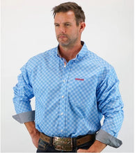 Load image into Gallery viewer, Drover Cowboy Threads Buckboard Blue On Blue Diagonal Prt LS