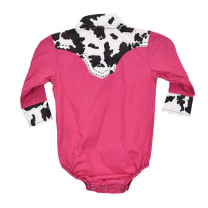 Cowboy Hardware Infant Moody Cow Long Sleeve Brt Pink Romper  825604R-150-I