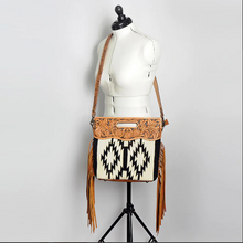 Load image into Gallery viewer, Ameican Darling Tooled Top Saddle Blanket Fringe Blk/Wh Purse ADBGS146V