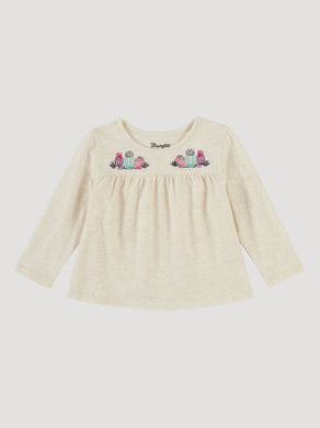 Wrangler Infant/toddler Girl Shirt LS Cactus Embroidery Top in Oatmeal Heather PQK439H