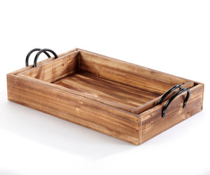 Gift Craft Wood Tray w/Metal Handle  Set of 2 095726