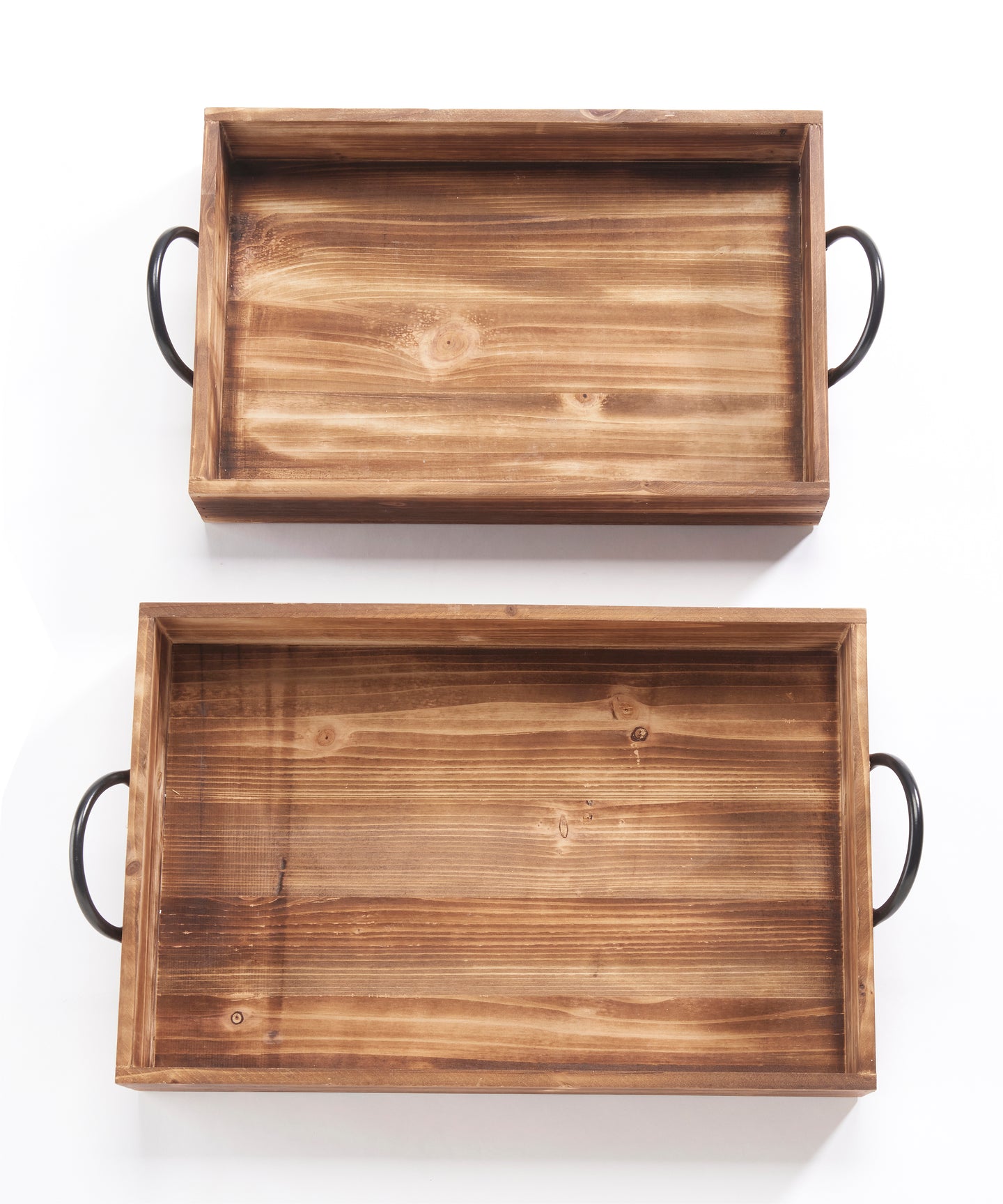 Gift Craft Wood Tray w/Metal Handle  Set of 2 095726