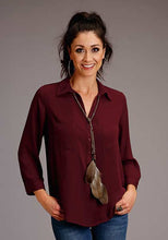 Load image into Gallery viewer, Stetson 3/4 Sleeve Wine Poly Crepe Shirt 1105005926077