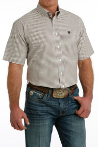 Cinch Men's Short Sleeve Tan Plaid Shirt MTW1111447