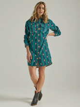 Load image into Gallery viewer, Wrangler Retro Checotah Cord Shirt Dress Dk Teal 112339170
