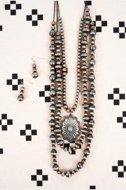 Icon Copper/Silverstone Pearl Bead & Concho Jewelry Set