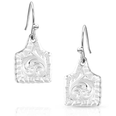 Montana Silversmiths Earrings Chiseled Cow Tag ER5398
