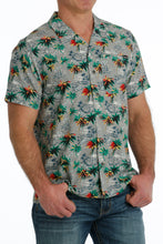 Load image into Gallery viewer, Cinch Men&#39;s Camp Shirt Palm Tree Print Grey MTW1401042