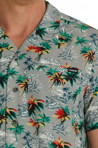Cinch Men's Camp Shirt Palm Tree Print Grey MTW1401042