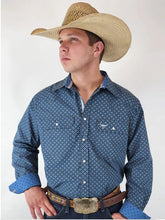 Load image into Gallery viewer, Drover Cowboy Threads Bandero Slate Grey/Blue Prt Pearl Snap