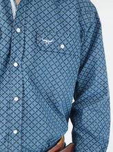 Load image into Gallery viewer, Drover Cowboy Threads Bandero Slate Grey/Blue Prt Pearl Snap