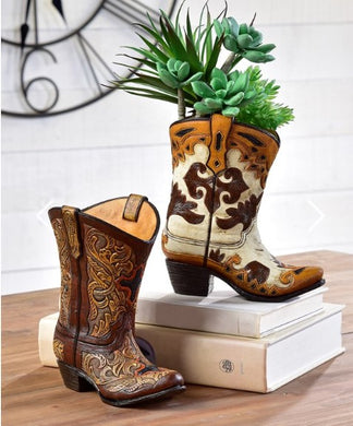 Gift Craft Resin Cowboy Boot Vase  089899