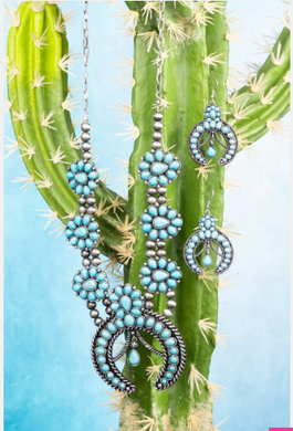 Turquoise Silver Pearl Squash Blossom Jewelry Set