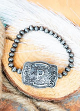 Load image into Gallery viewer, TIPI Branded Buckle Initial Silver Pearl Bracelet