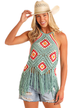 Load image into Gallery viewer, Rock &amp; Roll Crochet Halter Top with Fringe BW20T05965