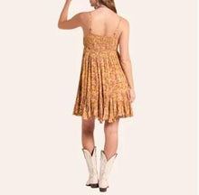 Load image into Gallery viewer, Rock &amp; Roll Flower Print Mini Dress Gold BWD0R08809
