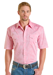 Panhandle Slim Rough Stock Mens Short Sleeve Paisley Snap - Rose/Mauve - RMN3S06527