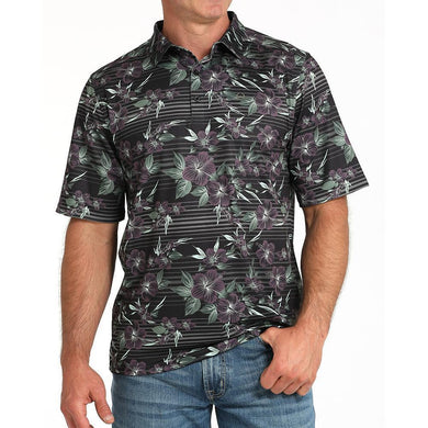Cinch Men's Arenaflex Black Floral Short Sleeve Polo MTW1865036