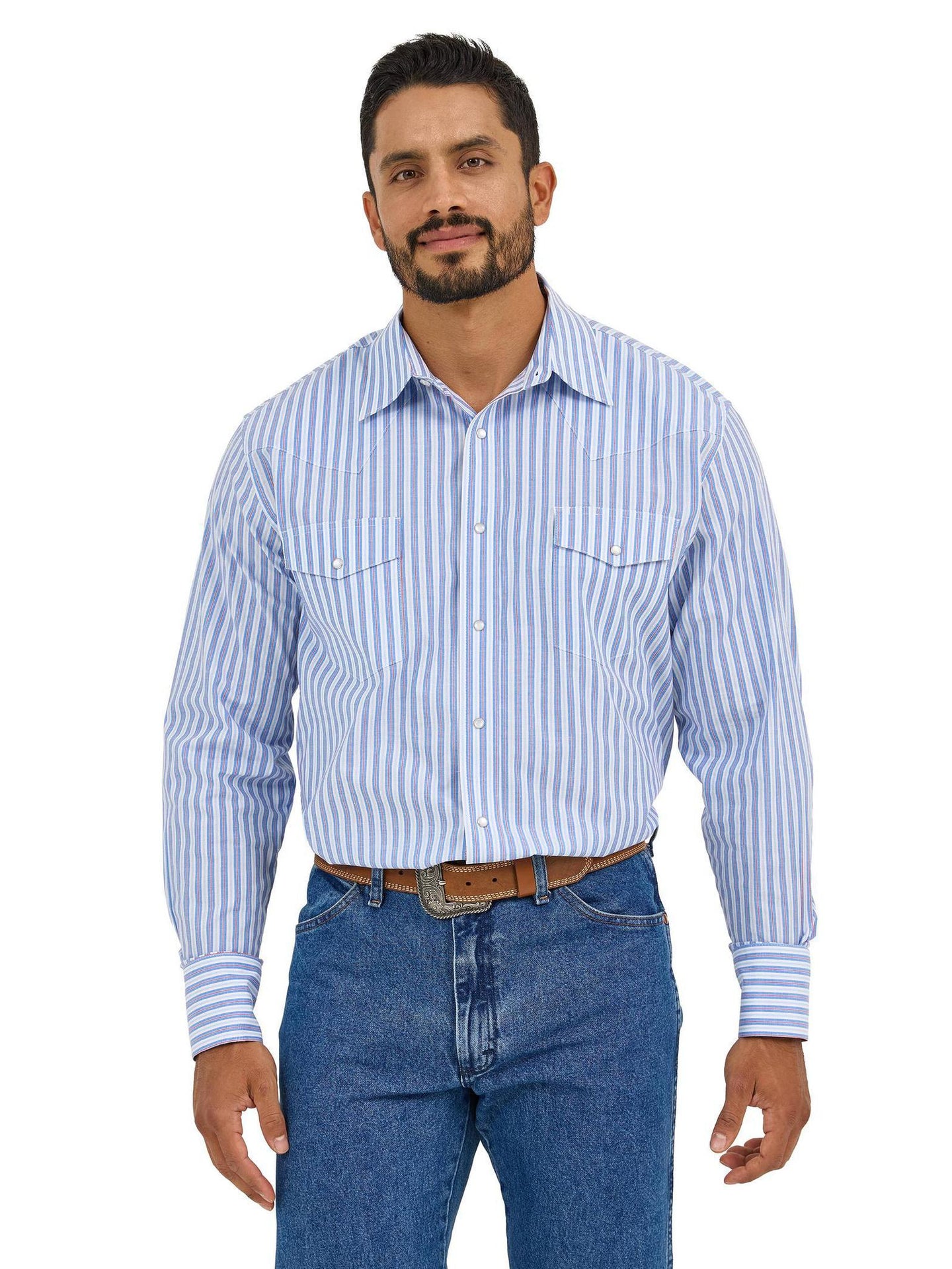 Wrangler Men's Wrinkle Resist Long Sleeve Western Snap Stripe Shirt 112365848