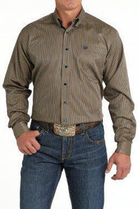 Cinch Men's TENCEL™ Stripe Print Button-Down Shirt - Brown/Navy MTW1105809