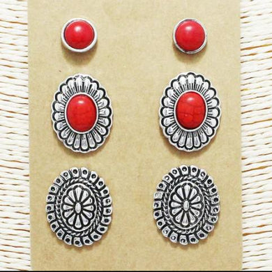 Tipi Oval Rd Stone Earrings set of 3