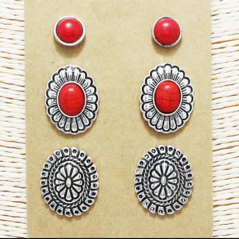 Tipi Oval Rd Stone Earrings set of 3