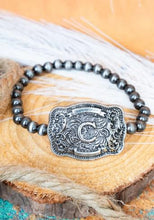 Load image into Gallery viewer, TIPI Branded Buckle Initial Silver Pearl Bracelet