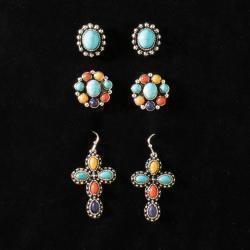 Silver Strike Set of 3 Beaded Earring Multicolor D460016397