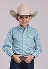 Load image into Gallery viewer, BOYS L/S SHIRT AMARILLO BTN AC ALLOVER PRINTS 2893 STRETCH FOUR POINT FOULARD - TEAL - 03-030-0325-2105 GR