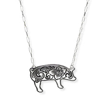 Load image into Gallery viewer, 107104 &amp; 107105 Western Themed Flower Engraved Pig Pendant Necklace &amp; Earrings