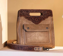 Load image into Gallery viewer, Montana West Trinity Ranch Floral Tooled Concealed Carry Crossbody Bag Khaki TR173G-9360