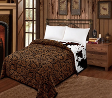 Load image into Gallery viewer, Brown floral/ cowprint reversible- Mia blanket