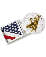 Load image into Gallery viewer, Montana Silversmith American Made Liberty Hinged Money Clip with Bull Rider AMMCL5973-330