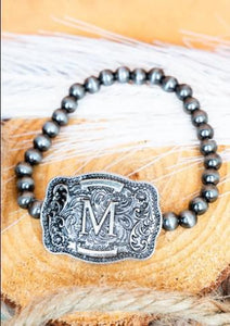 TIPI Branded Buckle Initial Silver Pearl Bracelet