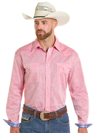 Panhandle Slim Rough Stock Mens Long Sleeve Paisley Snap - Rose/Mauve - RMN2S06527
