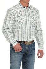 Load image into Gallery viewer, Cinch Modern Fit Stripe Snap Shirt Wh/Nv/Teal  MTW1303086