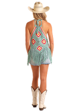 Load image into Gallery viewer, Rock &amp; Roll Crochet Halter Top with Fringe BW20T05965