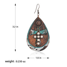 Load image into Gallery viewer, Rustic couture's RCE-1119 Rustic Couture's Stone Cross Tear Drop Embossed Wood Painted Pattern Earring - Turquoise