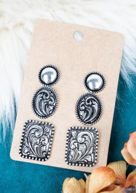 Tipi Phoebe Silvertone Scroll Earrings 3 pair set