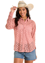 Rock & Roll Rose Eyelet LS Boyfriend Shirt BWB2S06296