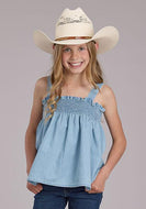 Roper Girl's Denim Babydoll Tank Girls Sleeveless- Lt Blue Denim, 03-082-0594-2082-BU