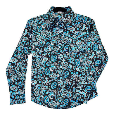 Cowgirl Hardware Yth Fun Blue Paisley L/S Print, Black 425622-010-K