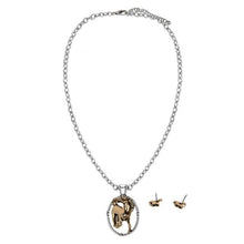 Load image into Gallery viewer, Western Horse Oval Pendant Necklace Set - Silver with Gold Accent HNE-4481-G