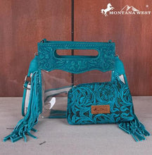 Load image into Gallery viewer, Montana West Western Fringe Stadium Clear Crossbody Bag with Detachable Pouch - Turquoise MW1251-199TQ