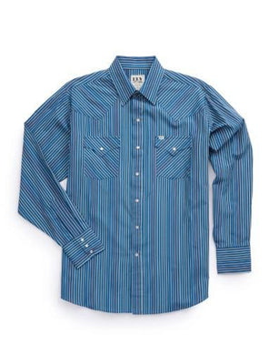 Ely Cattleman Long Sleeve Textured Stripe Western Snap Shirt- Navy 2029279
