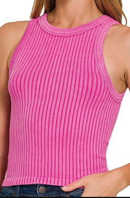 Zenana Sunny Hot Pink Seamless Ribbed Tank