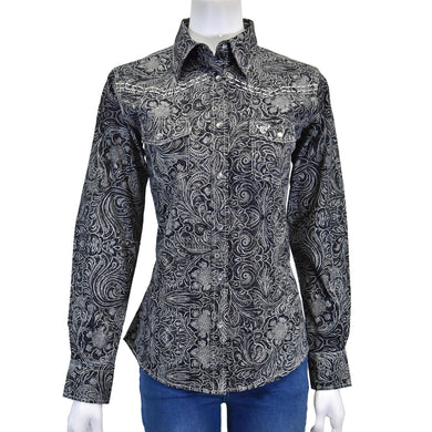 Cowboy Hardware Yth Tooled Floral LS Shirt Black 425673-010