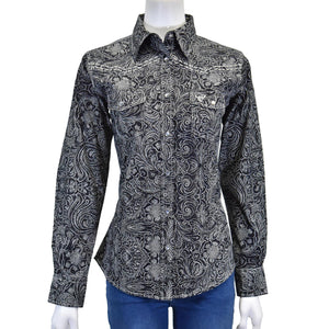 Cowboy Hardware Yth Tooled Floral LS Shirt Black 425673-010