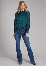 Load image into Gallery viewer, Roper Studio West Collection  Burnout Brasso Blouse Teal LS 0305005391003